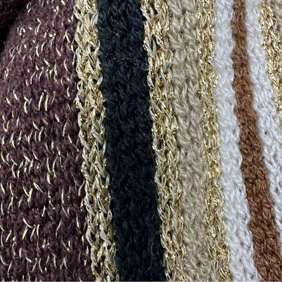 Brown Gold Metallic Strip Knit Scarf - Picture 2 of 11